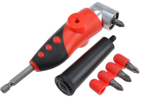 HOHXEN 105 Degree Right Angle Drill Adapter, 1/4 Inch Right Angle Driver Screwdriver Power Drill Repair Tool, 105 Degree Angle Extension Socket with 4 Pcs Phillips Head Screwdriver