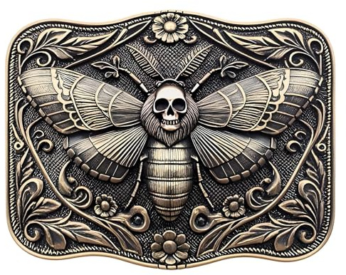 GRAERRY Cowboy Belt Buckle for Men Women Vintage Rodeo Ghost Skull Death Head Moth Western Belt Buckles (Bronze)