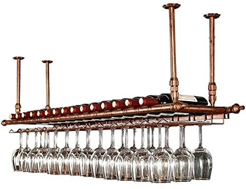 European Style Ceiling Brass Wine Glass Holder with Wine Bottle Holder Decorative Shelf for Bar 80 x 30cm