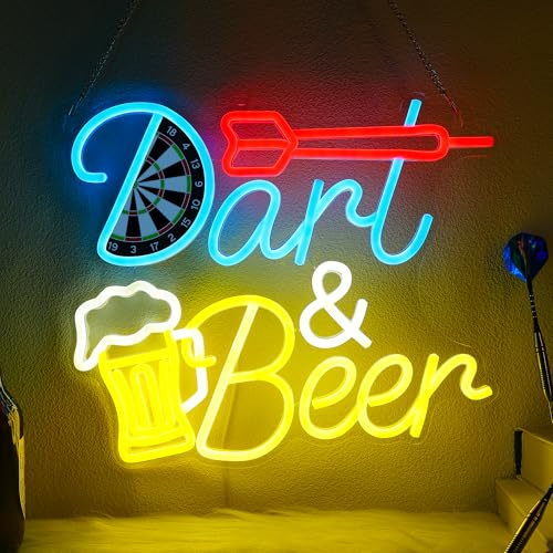 CoolGift Mart Beer Darts Neon Light, Dimmable LED Neon Wall Sign USB Powered, Decorations for Bedroom Man Cave Bar Club, Gift for Beer Darts Game Lovers