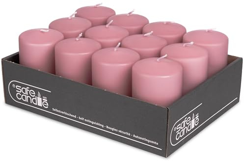 DecoLite 12er Pack Stumpenkerzen 100/60mm - Selbstverlöschend, Safe Candle, RAL Zertifiziert, 36 Stunden Brenndauer - 100% Made in Germany by Wenzel Kerzen (antikrosa)