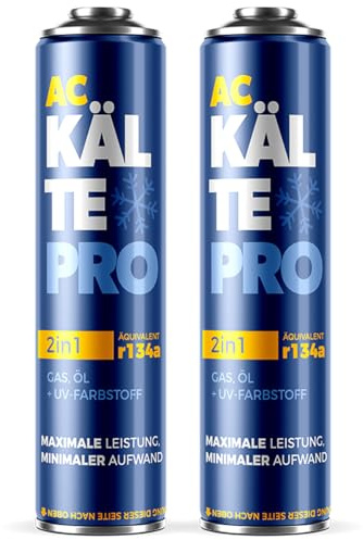 KÄLTEPRO 2in1 Klimaanlage Nachfüllset Auto R134a - Kältemittel Ersatz & Schmieröl - Klimagas zum Klimaanlage selbst befüllen & auffüllen – PKW & KFZ (1995-2016) - 500ml (2 Dosen)