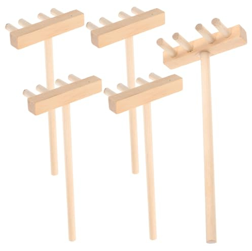 ORFOFE 5pcs Wood Sand Smoothing Rake Set for Zen Garden and Creative Sandbox Play, Small Beige Hand Rakes Easy to Carry for Relaxation and Sand Table Accessories