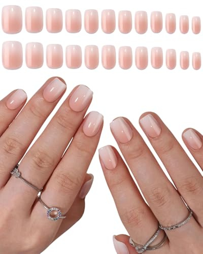 FUGLUS Set di 24 unghie finte a copertura totale - Unghie finte traspiranti per donne e ragazze (bianco latte come la giada)