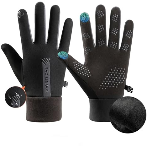 Feithmonic Guanti Invernali Uomo Donna, Touchscreen Impermeabile Antivento Guanti Moto Ciclismo, Antiscivolo, Pile Termici Caldi, per Bici, Corsa, Alpinismo, Trekking, Guida, Jogging, Esterno Nero