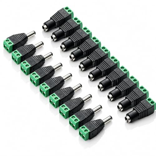 10 Pair 5.5 X 2.1mm Barrel Power 12V Male and Female DC Plug Adapters, 12V Connectors for LED Strip Lights, CCTV Power Supplies and Low-Voltage Projects, Easy Screw-Terminal LED Connectors