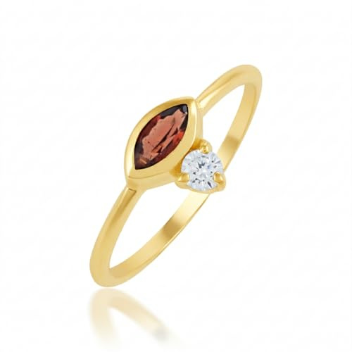 AZURFA Élégante bague solitaire marquise et grenat rond et zircon blanc en finition plaqué or jaune avec pierres à facettes 2,5 x 5 mm et 2 mm