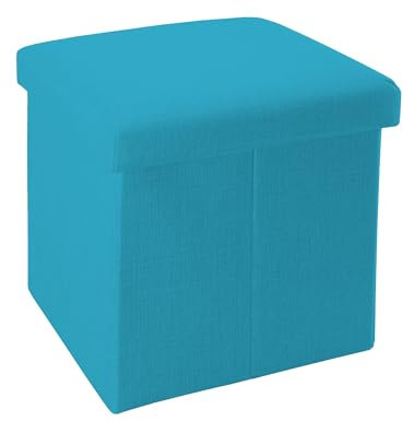 INTIRILIFE Faltbarer Sitzhocker 30x30x30 cm in Himmel BLAU - Sitzwürfel mit Stauraum und Deckel aus Stoff in Leinen Optik - Sitzcube Fußablage Aufbewahrungsbox Truhe Sitzbank