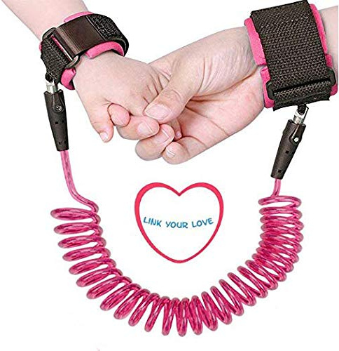 Onwon Anti-förlust säkerhet handledslänk barn säkerhet sele rem rep koppel promenad hand bälte band armband för småbarn, spädbarn och barn (1,5 m rosa)