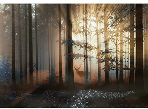 Runa Art Fototapet 396 x 280 cm Hirsch Forest | Fleece Väggdekoration Vardagsrum Sovrum | Tysk tillverkning | Blå Brun 9387012c