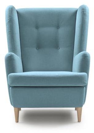 Traumnacht bequemer und moderner Ohrensessel, Polstersessel, Relaxsessel Vincent mit Holzfüßen in hellblau, produziert nach deutschem Qualitätsstandard