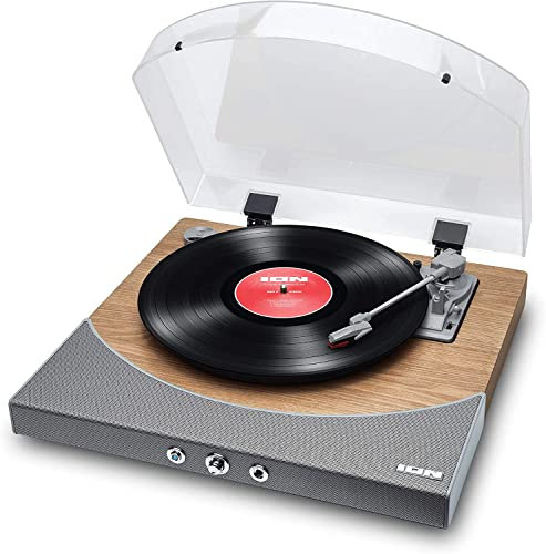 ION Audio Premier LP – Giradischi Vinili con Soundbar, Bluetooth, Uscite RCA, Presa Cuffie, Conversione USB e Velocità 33, 45 e 78 giri, Legno