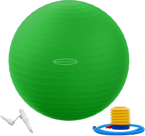 BalanceFrom anti-bristande och halkfri träningsboll yogaboll fitnessboll förlossningsboll med snabb pump, 0,9 kg kapacitet (58–65 cm, L, grön)