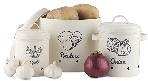 Navaris Vorratsbehälter Aufbewahrung Behälter für Lebensmittel - Vorratsdosen Set aus Eisen für Kartoffeln Zwiebeln Knoblauch - spülmaschinenfest