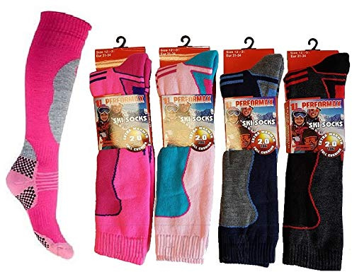 Mega_JumbleSale® Children Thermal Ski Knee High Warm Wool Blend Socks | High Performance SKI and SNOWBOARD socks, long hose thermal socks (12-3.5 (Approx 7-10 Years))