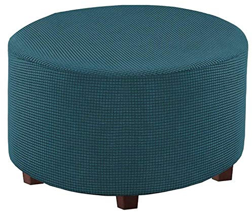 BAIYA Hockerbezug,Stretch Husse,Jacquard Hockerbezug,Überzug,Bezug Für Ottomane (Water Blue,Large)