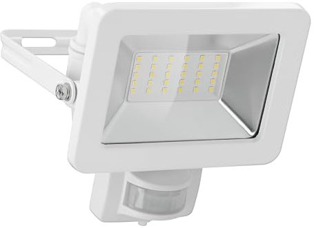 goobay 53882 - Faretto LED con sensore di movimento, per esterni, 30 W/PIR, IP44, luce bianca neutra, 2550 lm/LED, montaggio a parete, faretto da giardino, bianco