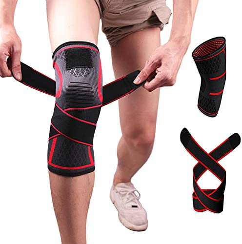 YNITJH 1 Pair Kniebandage für Damen und Männer,Sport Kompression Kniestütze,Knieschoner stabilisiert und unterstützt das Gelenk, Sportbandage für Laufen,Wandern,Joggen,Sport,Volleyball,Red-XXL