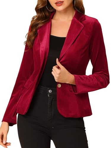 Allegra K Women's Notched Lapel Vintage Office Button Front Velvet Blazer Small Burgundy