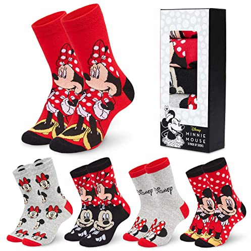 Disney Polpaccio Calzini Donna EU 35-41, Pacco da 5 Morbido Novità Calze, Calzini Caldi Donna, Idea Regalo Accogliente (35/41 EU, Rossa Minnie Mouse)