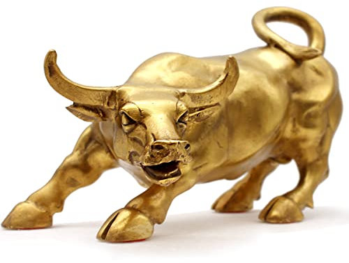 WANLIAN Messing-Bullstatue – Feng Shui Glückssymbol der Börse, Skulptur Heimdekoration repräsentiert Karriere und Reichtum (M – 18,8 cm)