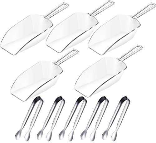 Lot de 5 pinces à glace et 5 cuillères à mesurer en plastique, pinces de service pour bonbons, café, seau à glace, bar, cuisine, mariage, fête d'anniversaire