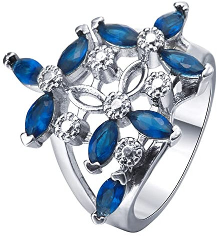 Aotiwe Verlobungsring Vintage, Freundschaftsringe Beste Freundin Blume Silber mit Marineblau Marquiseschliff Zirkonia Größe 52 (16.6)