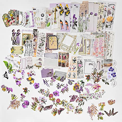 200 Pcs Vintage Scrapbooking Sticker Set,Retro Journaling Supplies Aesthetic Decorative Stationery Paper,Washi DIY Art Craft Botanical Animals Kits Collage,for Writing,Drawing,Album,Travel Journal