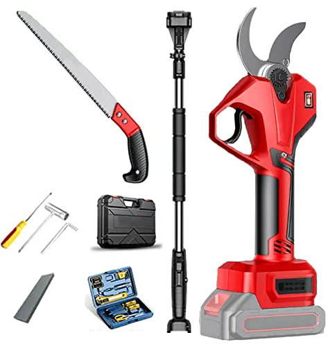 Sécateur Électrique de Jardin avec Perche Télescopique Ciseaux de Jardinage Sans Fil Cisaille Professionnelles Coupe Électrique Diamètre de Coupe de 40mm Sécateur pour Sur du Saule et Bouleau