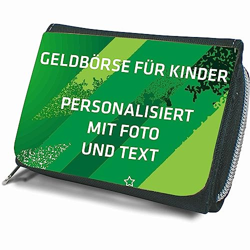 INDIGOS UG - Geldbörse Kinder personalisiert Eigenes Foto Design - mit Namen und Wunschtext - 12 x 8,5 cm - Portmonee - personalisiertes Geschenk für Schulanfang, Jungen & Mädchen