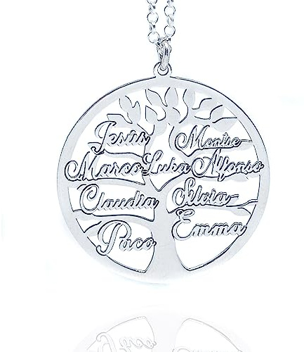 Collar Árbol de la Vida Personalizado con Nombres Fabricado en Plata de Ley 925/1000. Regalo Día de la Madre. San Valentin. Colgante Arbol de la Vida con Nombres.