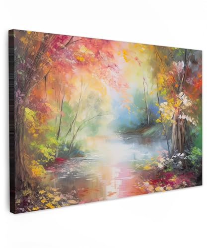 MuchoWow Cuadro En Lienzo - Paisaje - Pintura al óleo - Colorido - Naturaleza - Cuadros Decoracion Salon Modernos 120x80 cm