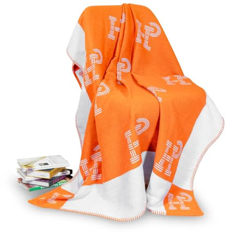 GHUQ Überwurfdecke, Wollstrickdecke, superweiche Decke, dekorative Decke für Sofa, Wohnzimmer, Reisen, unverzichtbar, geeignet für alle Jahreszeiten, 130 x 160 cm, Orange