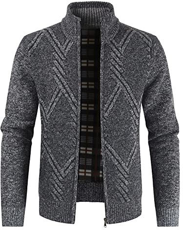Herren Strickjacke Wolle, Cardigan Langarm Feinstrike Mit Reißverschluß Und Taschen Pullover Winter Lang Strickjacken Für Warm Jumpsuit Gefüttert Lammfell Weste Hoodie Pullover (M, Dark Gray)