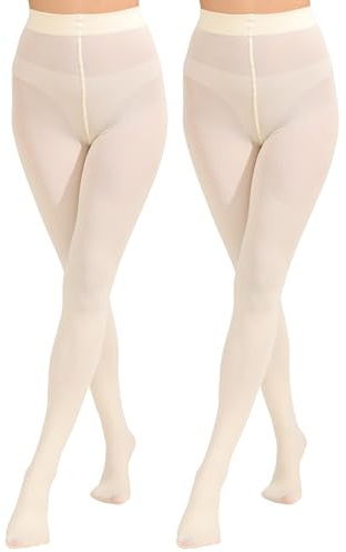Paralinda 2 Pairs Women's Solid Color Tights 80D, Soft Opaque Microfiber Tights (Cream, XXL/3XL)