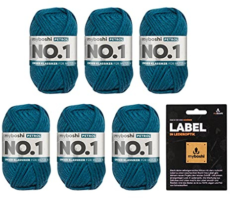 myboshi No.1 Wolle zum Häkeln und Stricken, Schnellstrickgarn, inkl. Label, Strickwolle, Häkelwolle, mulesing-frei, Ll. 55m /50g, 30% Wolle (Merinowolle) Blau (Petrol) 6 Knäuel