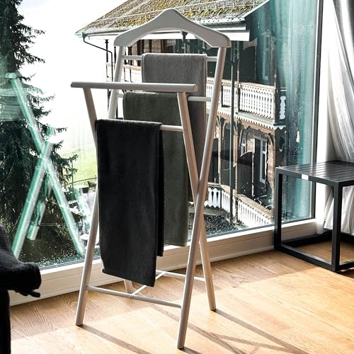 Herrendiener aus Massivholz in 3 Farben – fertig montierter Kleiderbutler & Stummer Diener – stabiler Stiller Diener für Schlafzimmer, Ankleide, Garderobe & Bad I Kleiderablage (Weiß)