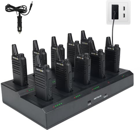 Retevis RT622 Walkie Talkie, 113g Klein Funkgeräte Set, 10-in-1 Ladegerät, Einfach zu Bedienen, Stilvoll 13,6 x 5,6 x 2,1 cm, Walkie Talkie 10er Set für Gastgewerbe, Restaurant (10 STK, Schwarz)
