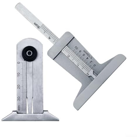 Jauge de profondeur de pneu en acier inoxydable, jauge de profondeur de bande de roulement de pneu de haute précision, règle de profondeur de bande de roulement de pneu de voiture (0–30 mm et 0–50 mm)