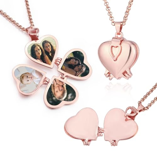 MeMeDIY Collana Con Medaglione Personalizzato Collana Con Ciondolo A Cuore può Contenere 4 Foto Collana Con Medaglione Vintage Placcato Oro Regalo Di Gioielli Per Figlia/Mamma/Donna -B3