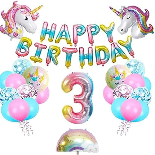 Einhorn 3 Geburtstag Deko, Einhorn Luftballons Geburtstag 3, Geburtstag Luftballon Einhorn, Einhorn Folienballon Deko, Luftballon Einhorn 3 jahre, 3 Ballon Einhorn Deko, Einhorn Luftballons