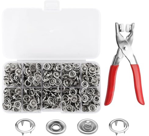 Bubuny Druckknöpfe 200 Sets, Metall Druckknöpfe für Kleidung, Druckknopf Set mit Zange, DIY Druckknöpfe Ohne Nähen für Kleidung, Taschen, Handgemaakt, Kleding Repareren, 9.5 mm, Silber
