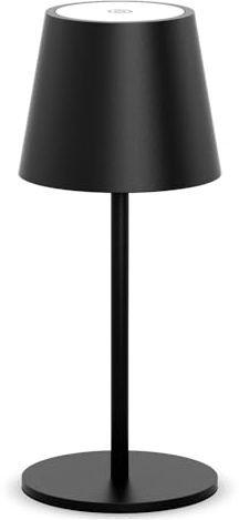 lundwa Dimmbare led akku tischleuchte 26CM, 5000mAh(5V 2A) (Schwarz) | camping lampe akku aufladbar,3W 3000K tischleuchte kabellos, IP54 Outdoor Tischlampe für Restaurant, Schlafzimmer, Bar