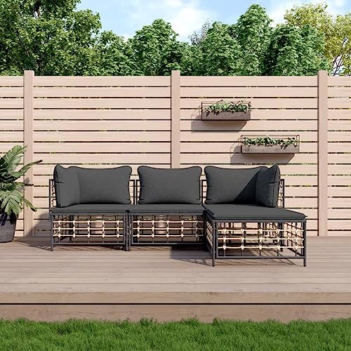 Buzaza 4-TLG. Garten-Lounge-Set mit Kissen LoungemöBel Balkon GartenmöBel Set Garden Furniture Sets MöBelsets Anthrazit Poly Rattan - 3186739