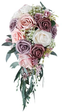Nishiyuenyi Ramo de Novia en Cascada, Ramo de Flores Artificiales para Boda, Ramo de Novia para