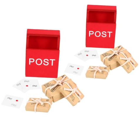 SECFOU 2ensembles Miniature Mailbox Set Avec Postcard Et Mail Sack Décoration Pour Maison De Poupée Ornements De Éducatif
