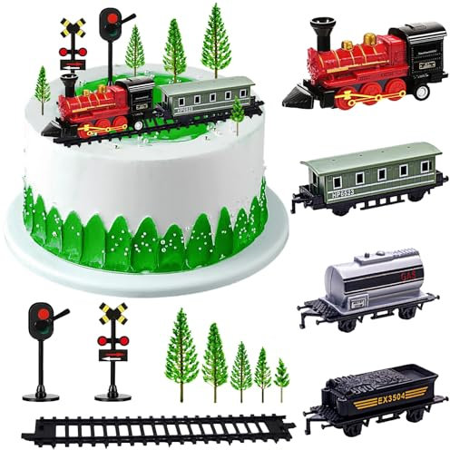 Decoracion Tarta Tren Decoración para Tartas, 12 piezas Tren Decoracion para Pasteles, Decoracion Tartas Cumpleaños, para Niños, Infantiles con Temática de Tren de Vapor Decoraciones de Cumpleaños