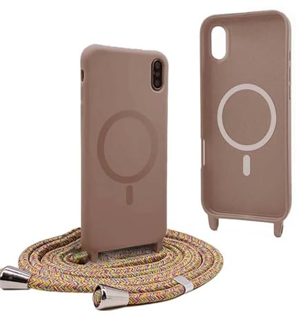 YFSYLL Handykette Hülle für iPhone XS/X mit Band,Magnetische Silikon Handyhülle Kompatibel mit MagSafe,Handyhülle für zum Umhängen Einstellbar und Abnehmbar - Braun