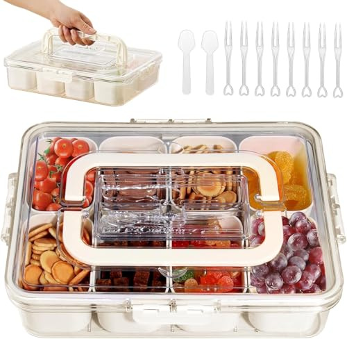 Dinhauyon Snackle Box, Bento Snack Box with 8 Compartments & Utensils, Portable Sectioned Box for snack, Ideal for Airplane Travel and Picnics