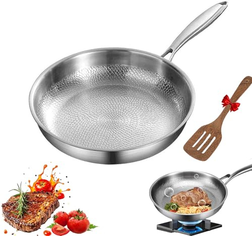 Poêle en titane martelée Pro avec couvercle,|ultra-durable| résistante aux rayures | antiadhésive, poêle à frire en titane non revêtu de première qualité pour la cuisine (Couvercle non inclus, S-26CM)